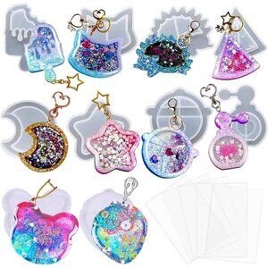 15pcs Resin Casting Shaker Molds Set, 10pcs Epoxy Quicksand Silicone Molds with